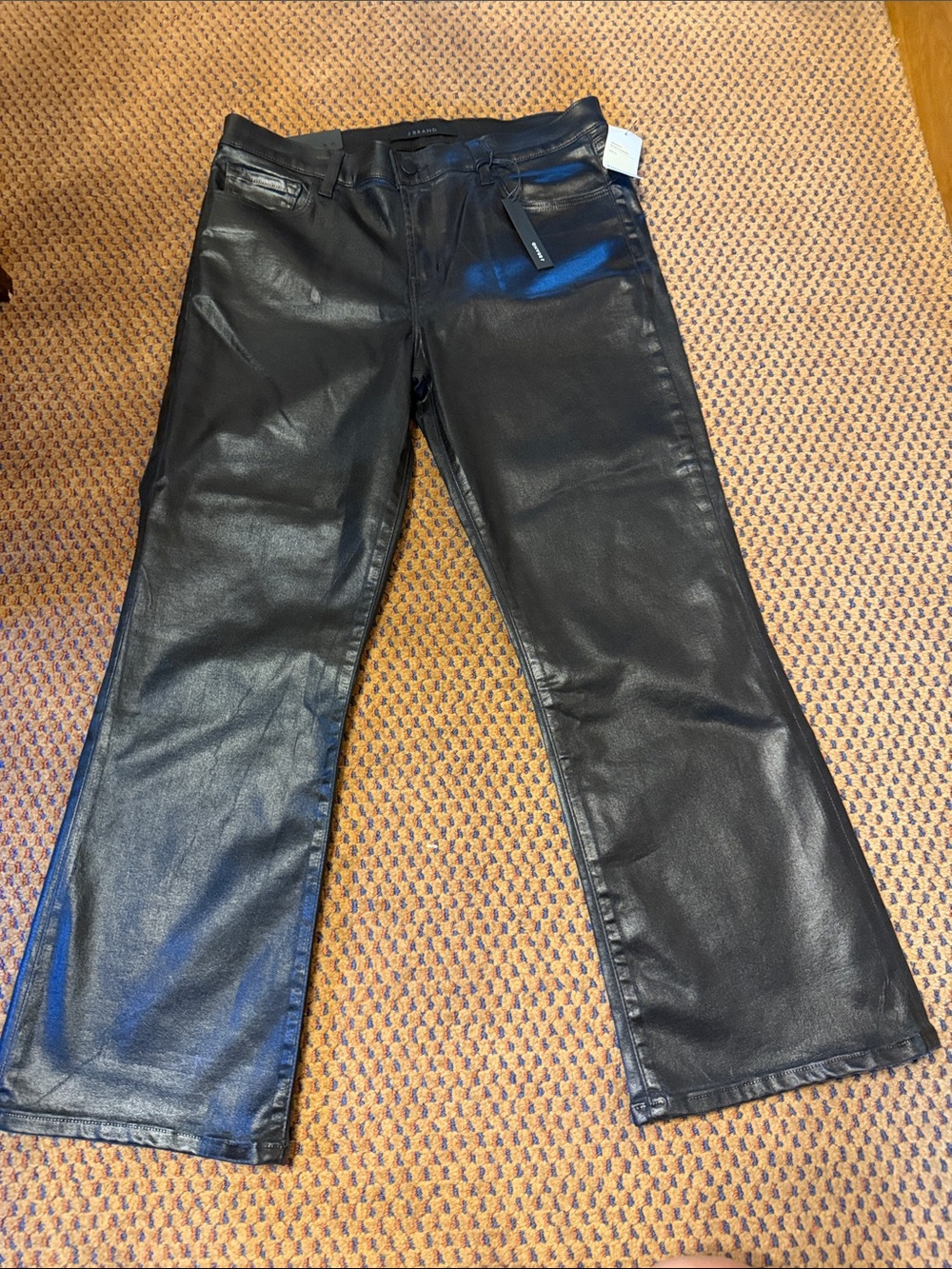 J Brand Black Faux Leather Ankle-Length Flare Pants